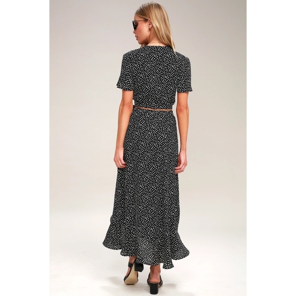 Lulus Black Polka Dot Two-Piece Maxi Dress M - Picture 4 of 11